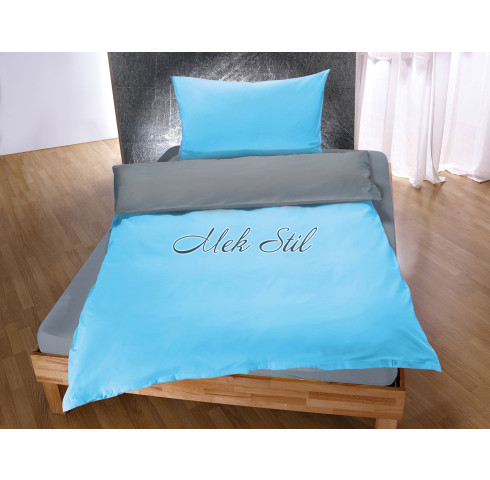 Двулицево спално бельо за единично  легло - синьо и сиво